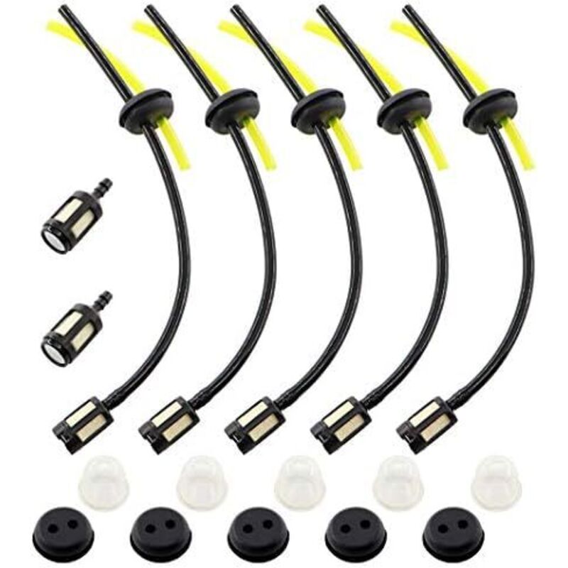 foto del prodotto kit filtro carburante universale 5x guarnizione di ricambio per tubo carburante per decespugliatore, tosaerba, motosega, tagliasiepi, potatore con guarnizione del serbatoio del filtro carburante
