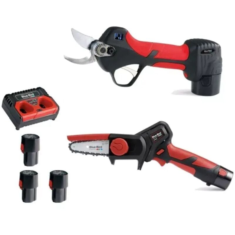 foto del prodotto kit forbice ps 22 23 e potatore cs 22 04 blue bird con 3 batterie 12.6 v 2.5 ah