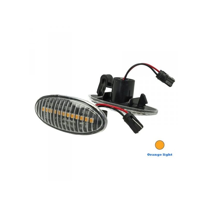 foto del prodotto kit freccia laterale a led side marker lente trasparente luce arancione per nissan qashqai micra x trail cube evalia leaf note np300 nv200 renault
