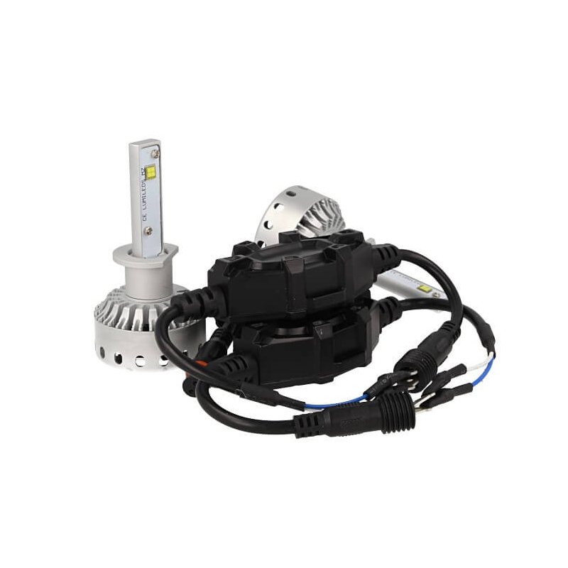 foto del prodotto kit full led canbus h1 40w 5000 lumens dissipazione con ventilatore 12v 24v 2 smd philips mz attacco smontabile fuoco regolabile