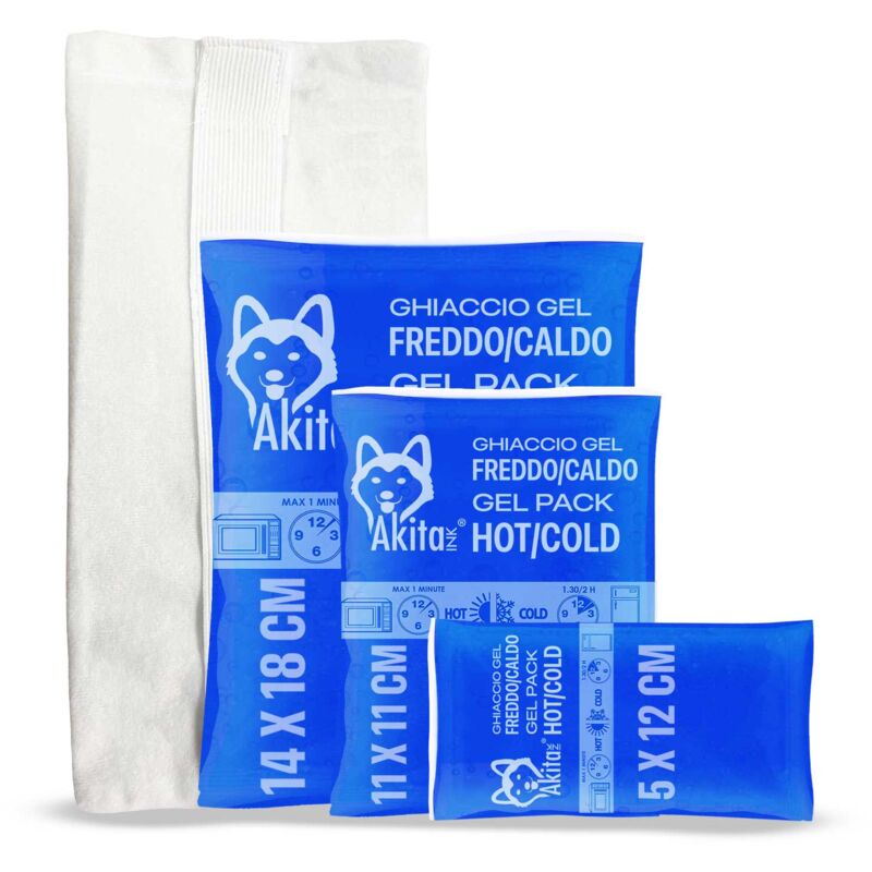 foto del prodotto kit ghiaccio gel riutilizzabile caldo freddo con sacca, made in italy 3 medi