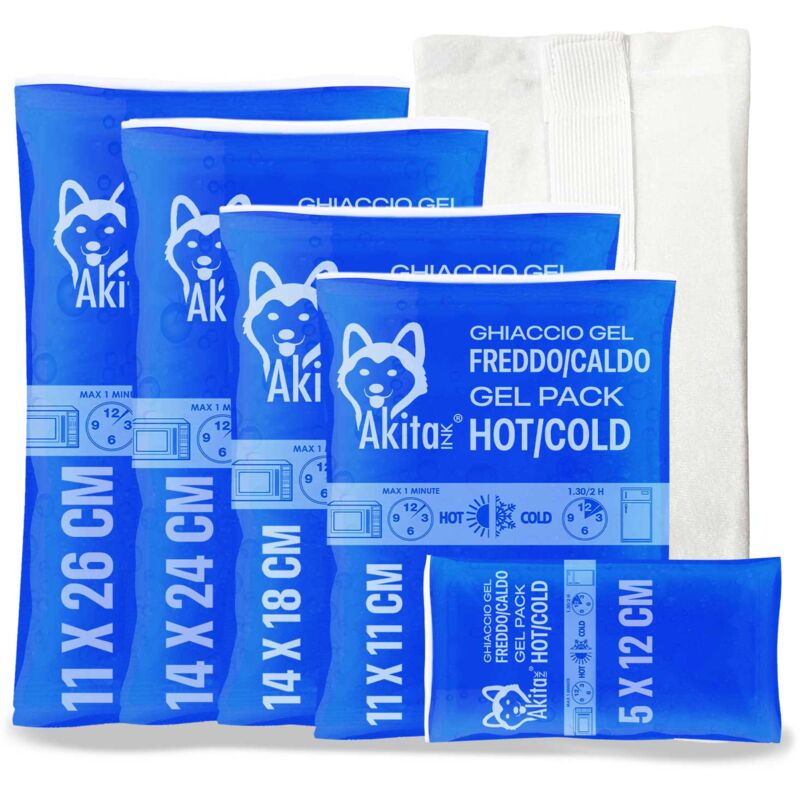 foto del prodotto kit ghiaccio gel riutilizzabile caldo freddo con sacca, made in italy kit 5 pz
