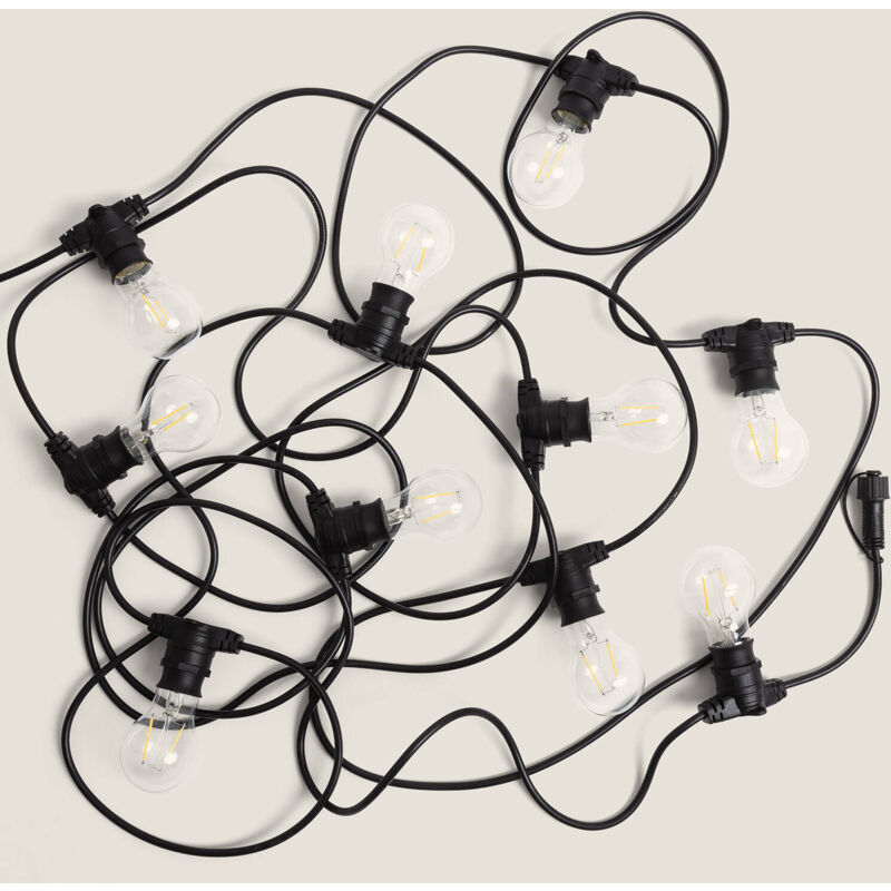 foto del prodotto kit ghirlanda luci per esterni ip44 10m nero 10 lampadine filamento led b22 2w a60 bianco naturale 4000k