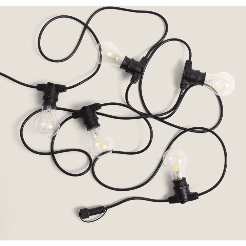 foto del prodotto kit ghirlanda luci per esterni ip44 5m nero 5 lampadine filamento led b22 2w a60 bianco naturale 4000k