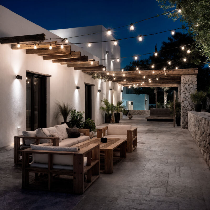 foto del prodotto kit ghirlanda luci per esterni ip44 5m nero 5 lampadine filamento led b22 6w g95 bianco naturale 4000k