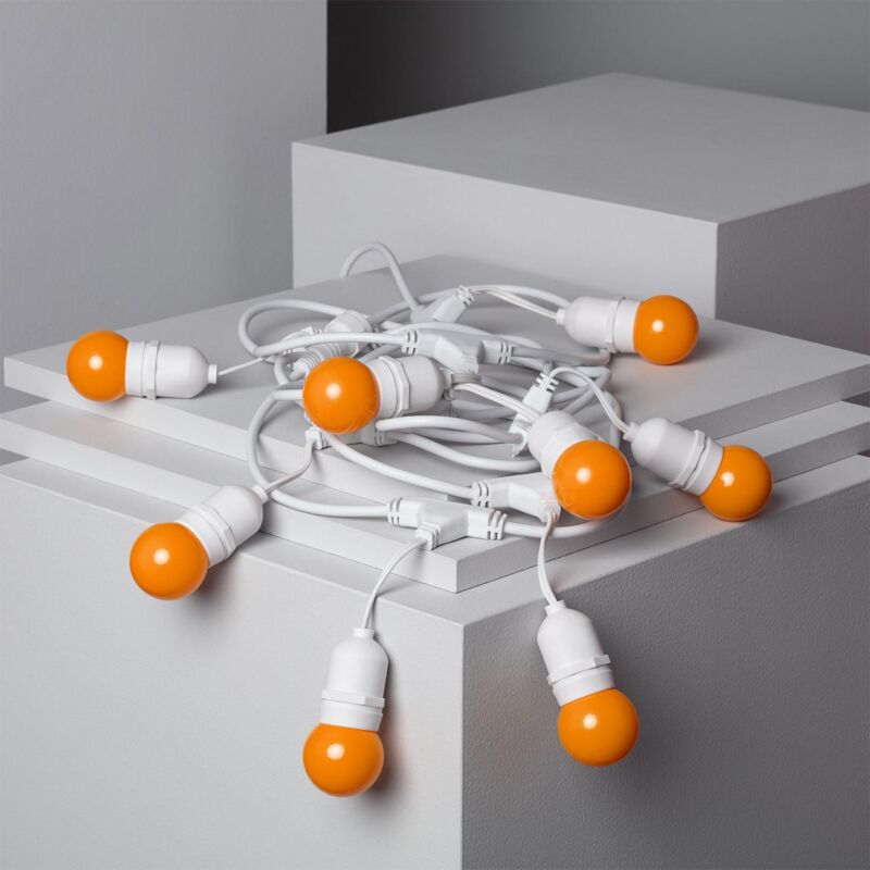 foto del prodotto kit ghirnalda waterproof 5.5m bianco 8 lampadine led e27 g45 3w a colori arancione