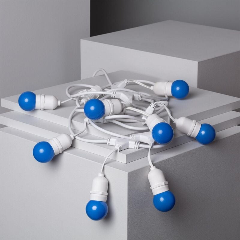 foto del prodotto kit ghirnalda waterproof 5.5m bianco 8 lampadine led e27 g45 3w a colori blu