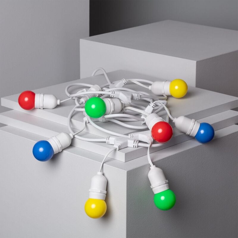 foto del prodotto kit ghirnalda waterproof 5.5m bianco 8 lampadine led e27 g45 3w a colori multicolore
