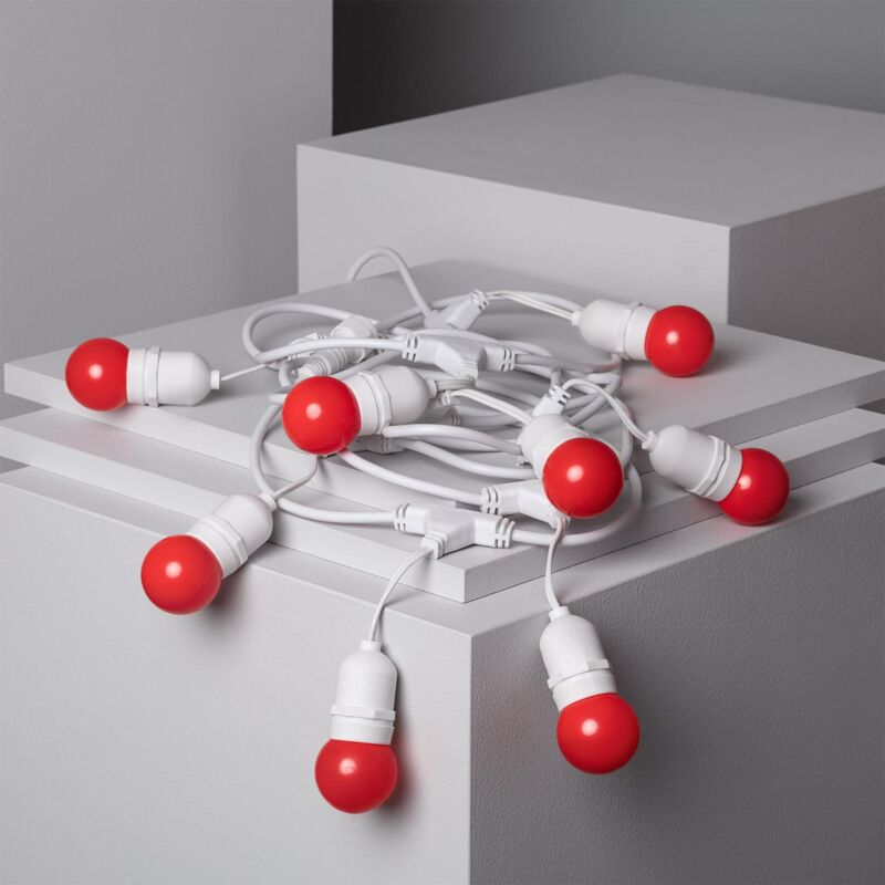 foto del prodotto kit ghirnalda waterproof 5.5m bianco 8 lampadine led e27 g45 3w a colori rosso