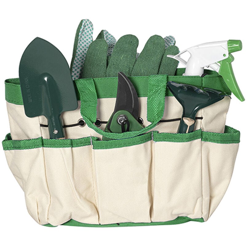 foto del prodotto kit giardinaggio 6 pezzi con borsa porta attrezzi completo da giardinaggio con guanti spruzzino attrezzi manuali