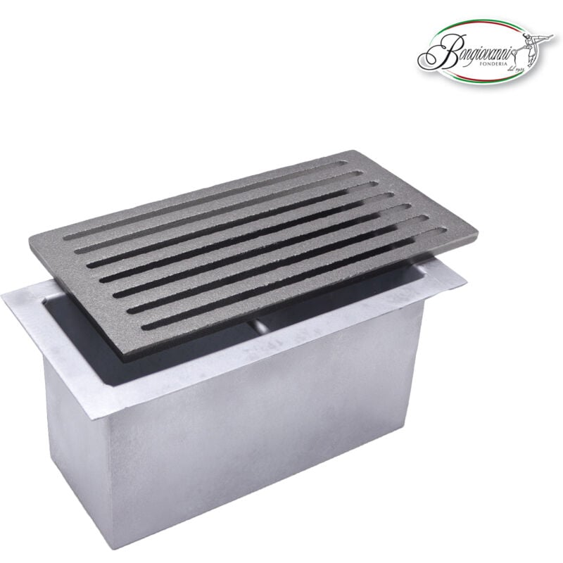foto del prodotto kit griglia in ghisa 29,5x15 per camino con cassetto raccogli cenere 14h cm