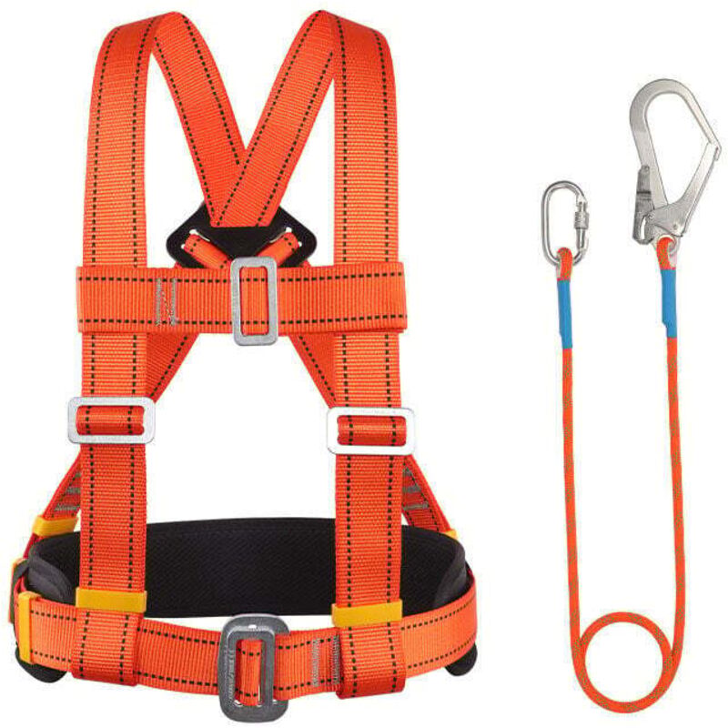 foto del prodotto kit imbracatura di sicurezza, imbracatura anticaduta di sicurezza, 6 tipi di imbracatura regolabile in altezza per cintura, cintura di sicurezza,