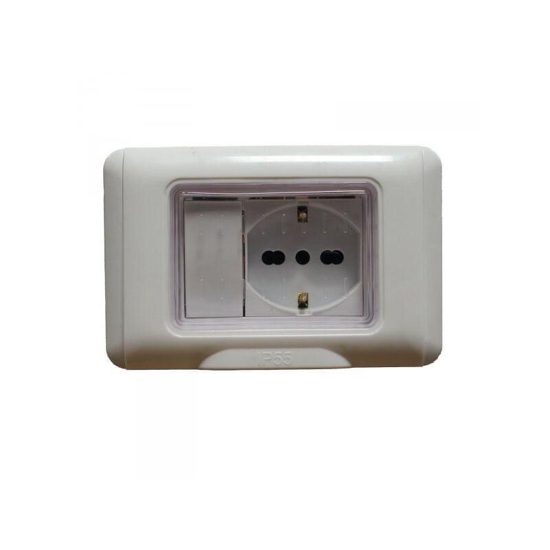 foto del prodotto kit incasso ip55 scatola 503 premontato presa schuko 2p t 10 16a interruttore unipolare
