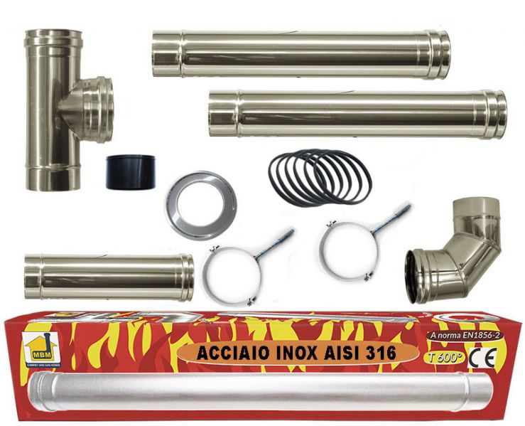 foto del prodotto kit inox tubi canna fumaria stufa pellet dn 80 tubo acciaio 316 no nero 600 ce made in italy uni 1856 2
