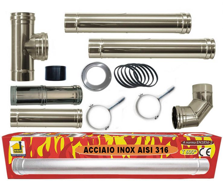 foto del prodotto kit inox tubi canna fumaria stufa pellet dn 80 tubo acciaio 316 regolabile 600 ce made in italy uni 1856 2