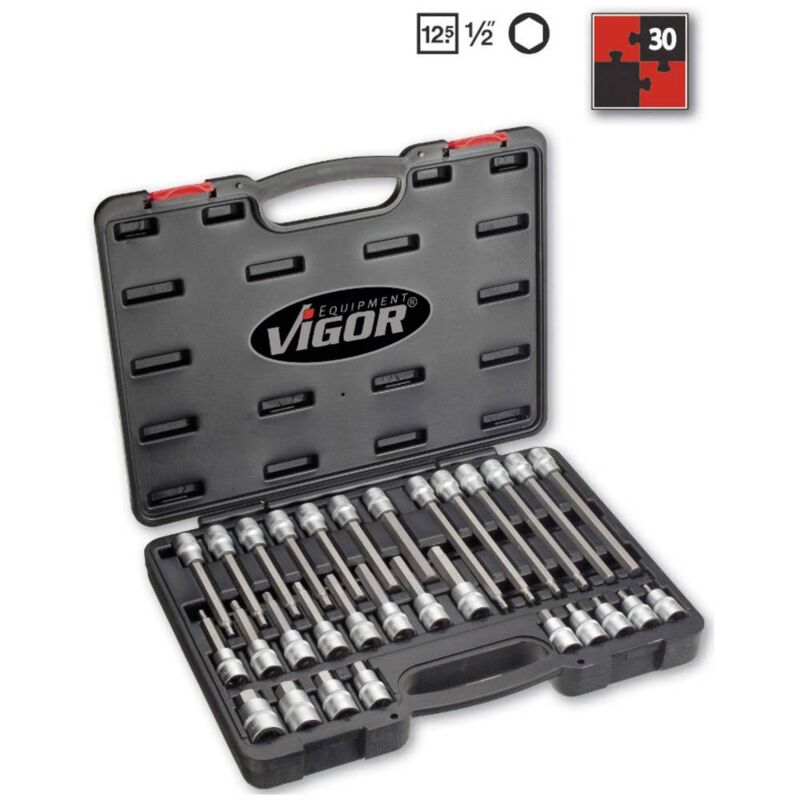 foto del prodotto kit inserti giravite a bussola 1 2 12.5 mm 30 parti v1919 vigor