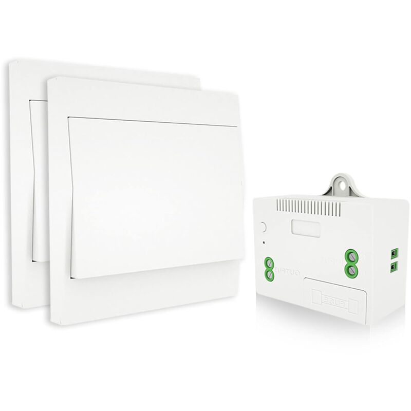 foto del prodotto kit interruttore radio, senza cablaggio, senza batteria, installazione semplice, telecomando da esterno fino a 200 m 2 interruttori rf e 1