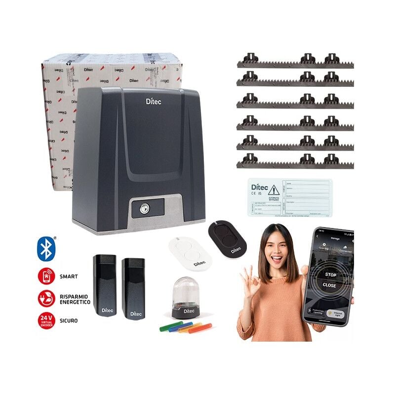 foto del prodotto kit ion 24v 600kg connettivita bluetooth cancello scorrevole dition6bl 6mt cremagliera ml347 ditec
