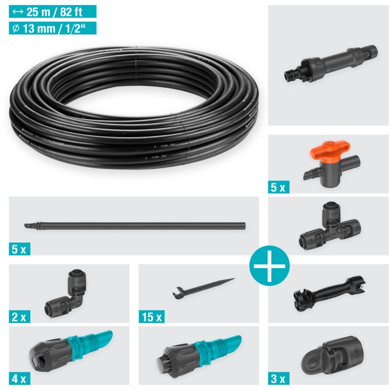 foto del prodotto kit irrigazione a goccia set completo per irrigare orti e aiuole fino a 60 m micro drip system 13450 20 gardena