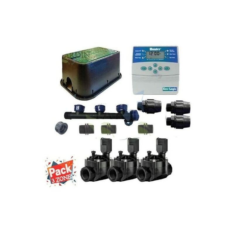 foto del prodotto kit irrigazione automatica 3 zone per irrigazione elettrica. set timer elettrovalvole accessori per l installazione