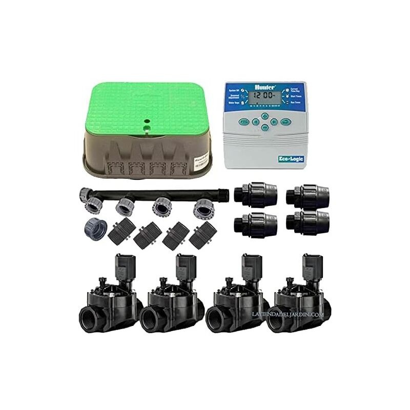 foto del prodotto kit irrigazione automatica 4 zone per irrigazione elettrica. set timer elettrovalvole accessori per l installazione
