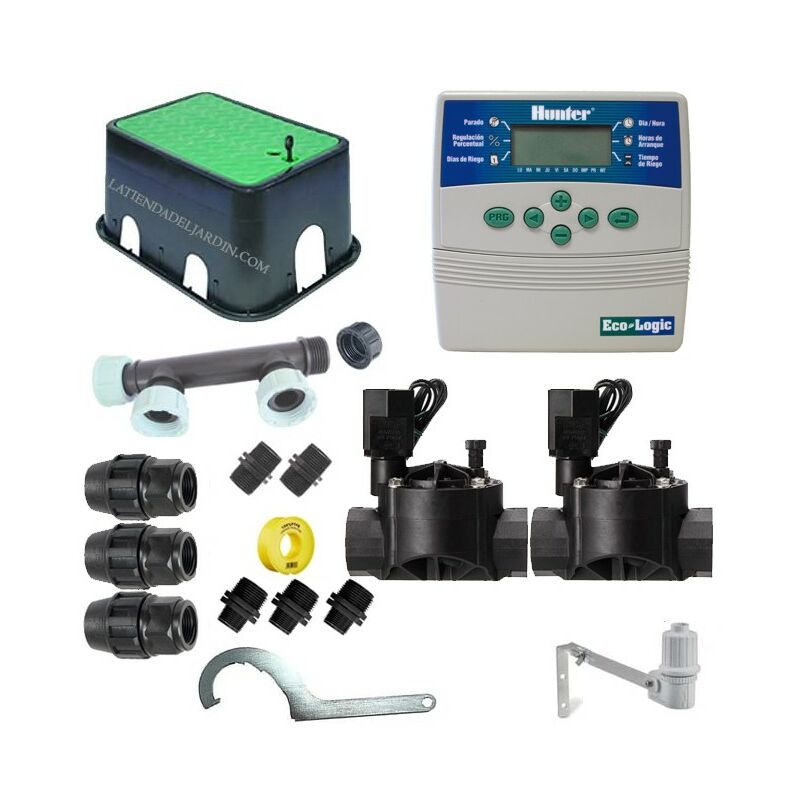 foto del prodotto kit irrigazione automatica professionale hunter rain bird a 2 zone 24v per tubo da 25mm