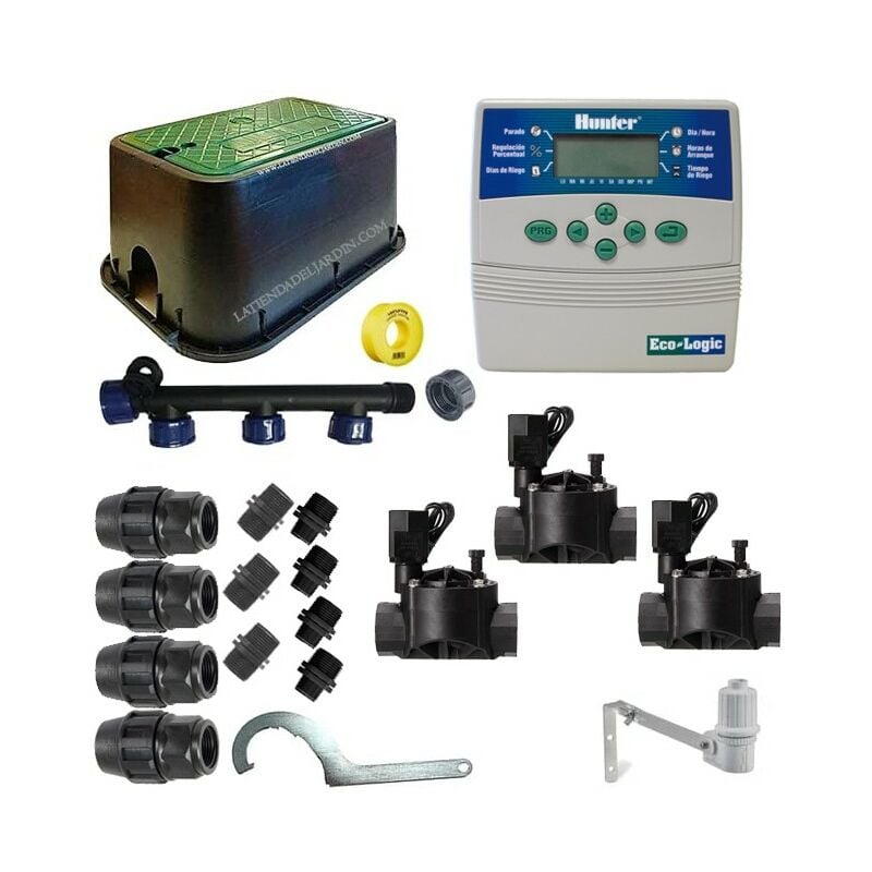 foto del prodotto kit irrigazione automatica professionale hunter rain bird a 3 zone 24v per tubo da 20mm