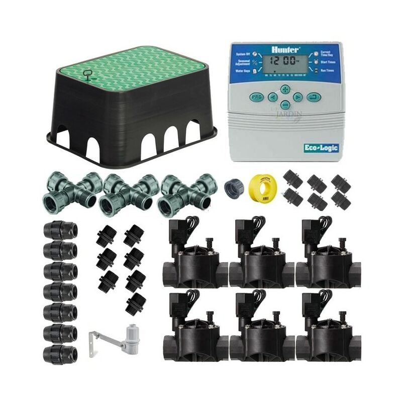 foto del prodotto kit irrigazione automatica professionale hunter rain bird a 6 zone 24v per tubo da 25mm
