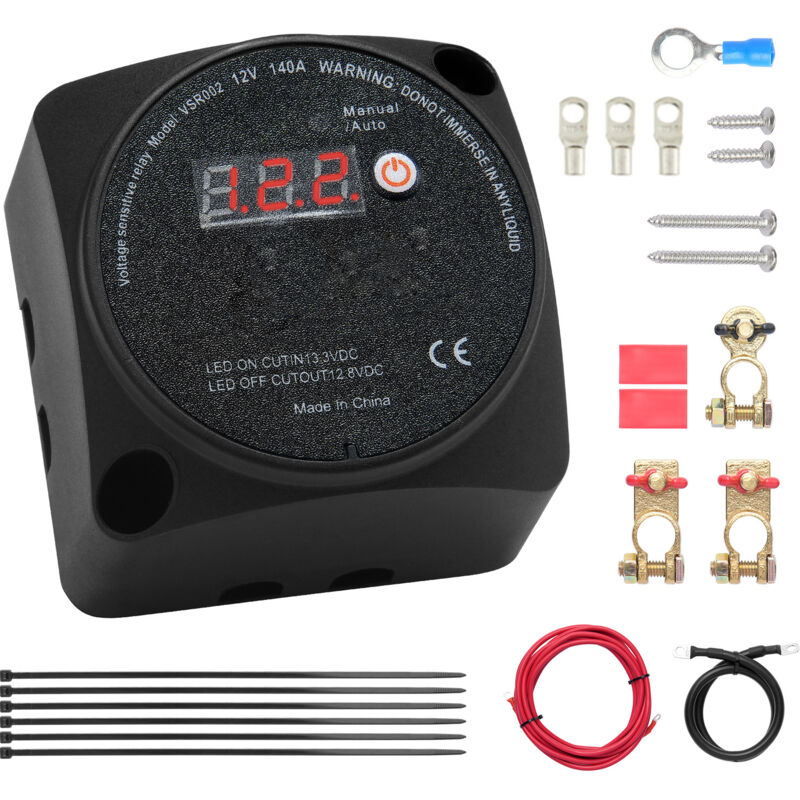 foto del prodotto kit isolatore doppia batteria, 12v 140a, manuale e automatica rele sensibile alla tensione vsr con schermo lcd, isolatore batteria per atv utv rv