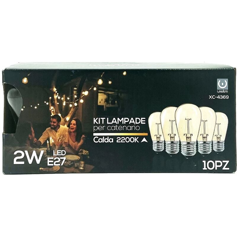 foto del prodotto kit lampade a 2w da 10pz per catenario luce calda 2200k wisdom