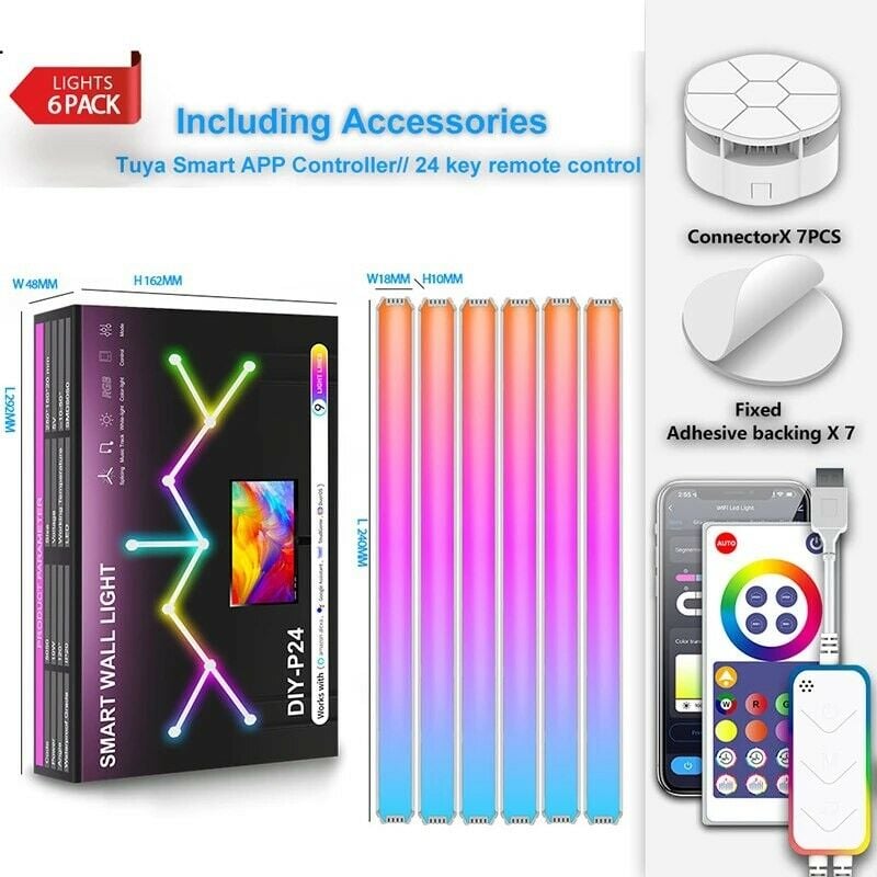 foto del prodotto kit lampade led a giunzione smart wifi rgbic da parete 6 tuya