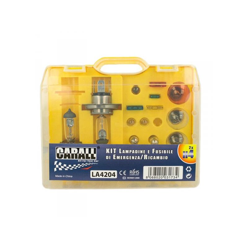 foto del prodotto kit lampade ricambio emergenza alogena auto bulbset 2x h4 12v 4 fusibile 17 pz