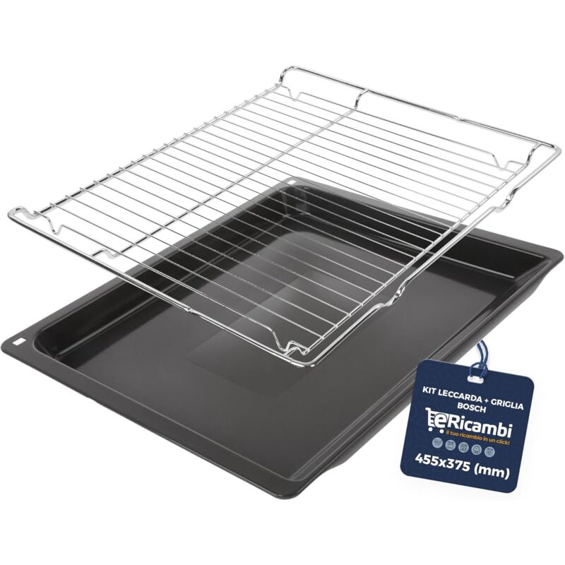 foto del prodotto kit leccarda con griglia in acciaio per forno bosch siemens neff, dimensioni 45,5x37,5 cm, bundle essential, compatibile con oltre 1500 modelli
