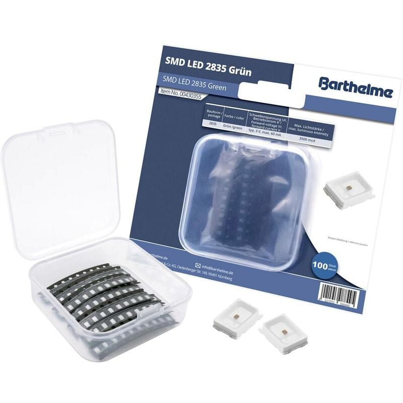 foto del prodotto kit led smd 2835 verde 1500 mcd 120 60 ma 3 v 100 pz. bulk barthelme