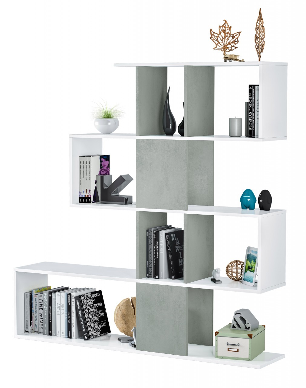 foto del prodotto kit libreria zig zag 145x28x145 bianco cemento