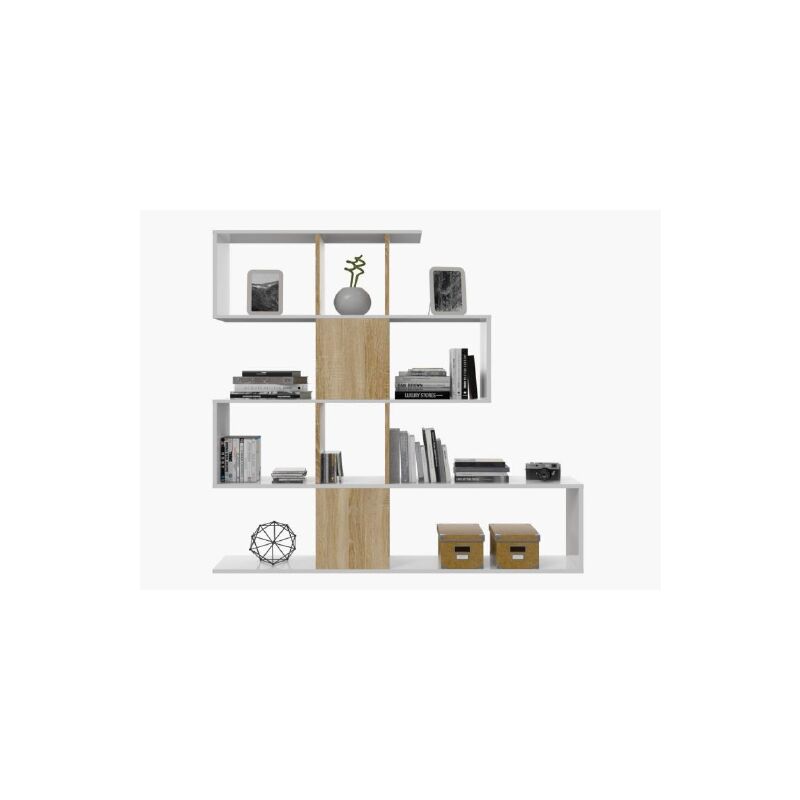 foto del prodotto kit libreria zig zag cm. 145x29x145h in melanina bianco rovere o bianco cemento