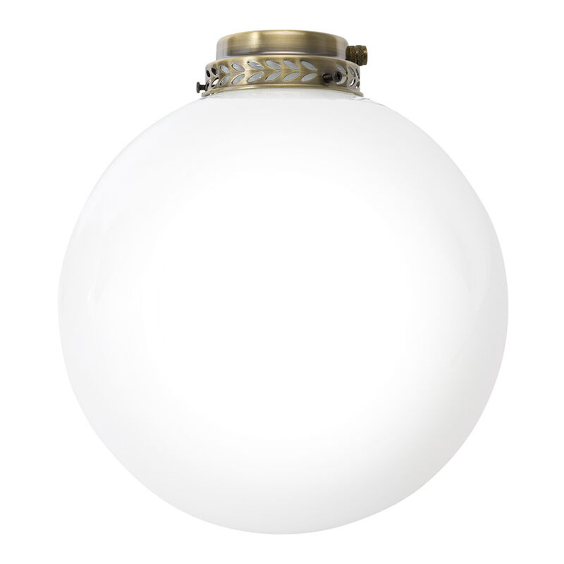 foto del prodotto kit luce vetro bianco sfera grande con portalampada ottone brunito