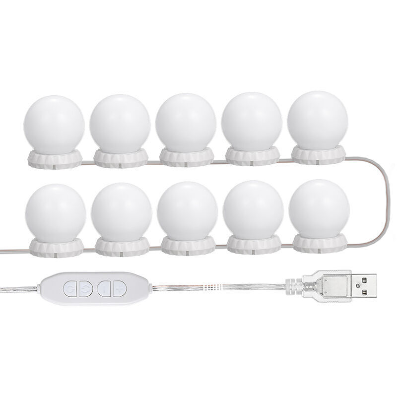 foto del prodotto kit luci a specchio a led per toletta, con 10 lampadine regolabili, 10 luminosit e 3 modalit di illuminazione, tipo usb, bianco white dpzo