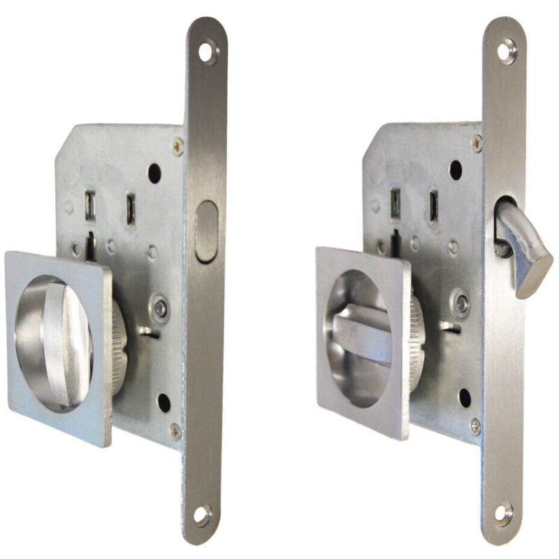 foto del prodotto kit maniglia porta scorrevole acciaio cromo satinato quadrato set scrigno