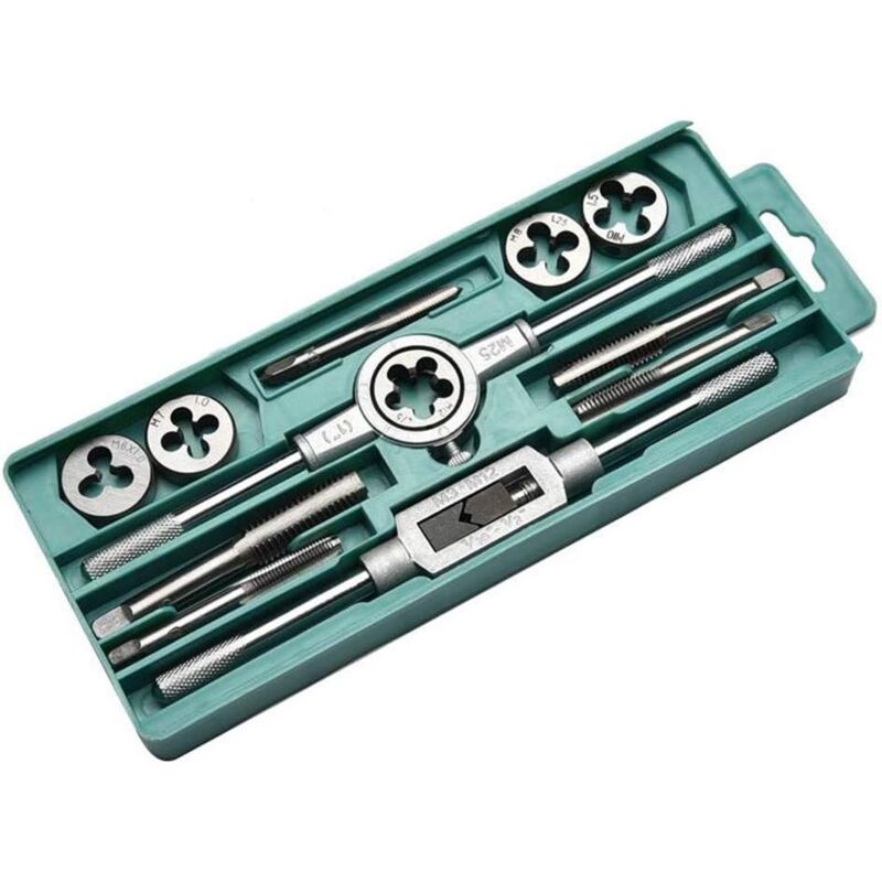foto del prodotto kit maschi e filiere 12 pezzi chiave vite metrica m3m12 m25