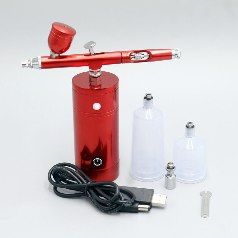 foto del prodotto kit mini compressore d aria portatile ricaricabile airbrush painting airbrush gun nail art tattoo craft cake mist sprayer colore casuale