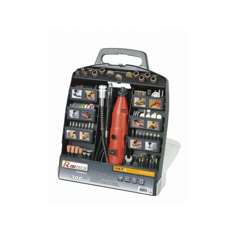 foto del prodotto kit mini trapano 135w in valigetta 300 accessori per modellismo ribitech 17310 