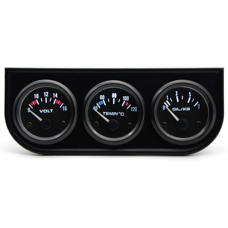 foto del prodotto kit misuratore per auto da 2 52mmvoltmetro, temperatura acqua, pressione olio, triplo indicatore per auto 12v