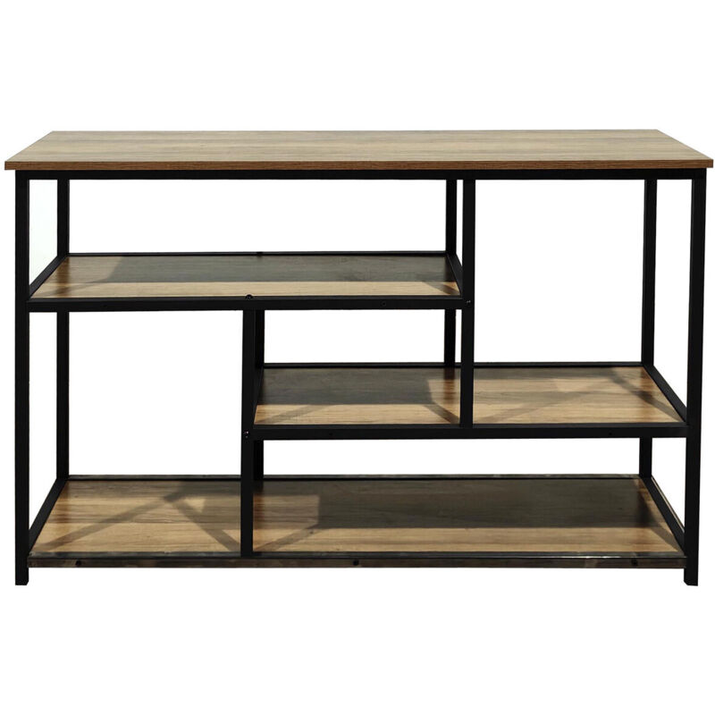 foto del prodotto kit mobile basso stile industrial legno nero 140x35x80 cm ripiani soggiorno