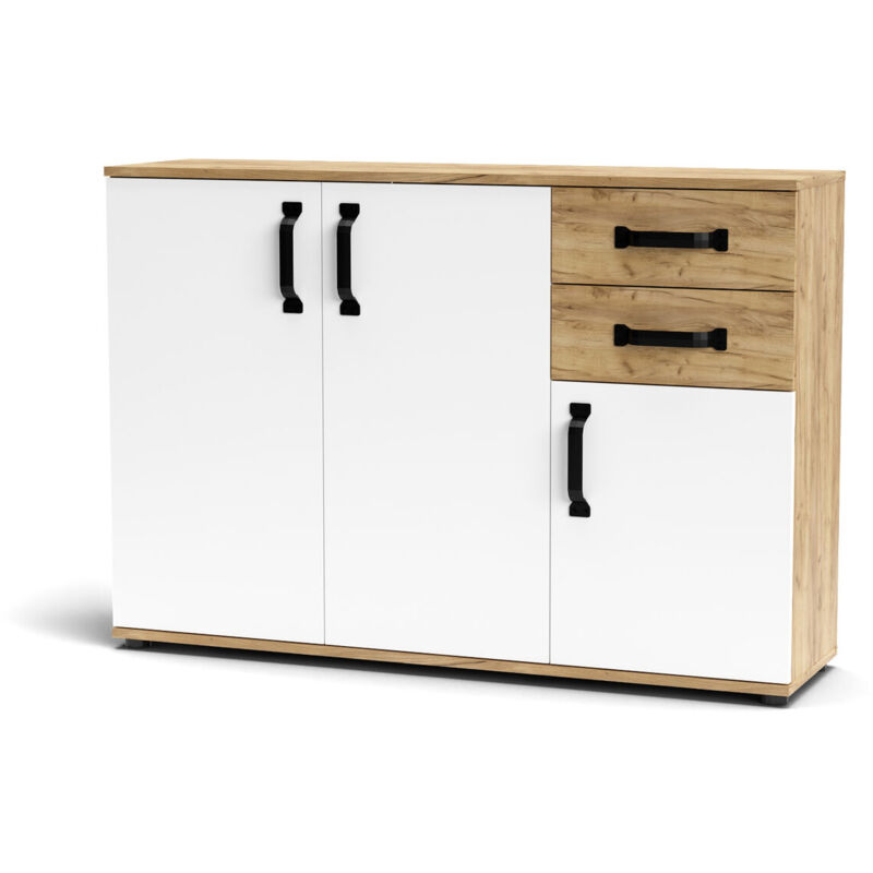 foto del prodotto kit mobile mosso 3 ante 2 cassetti o4 cm. 120x32x83h rovere gold bianco