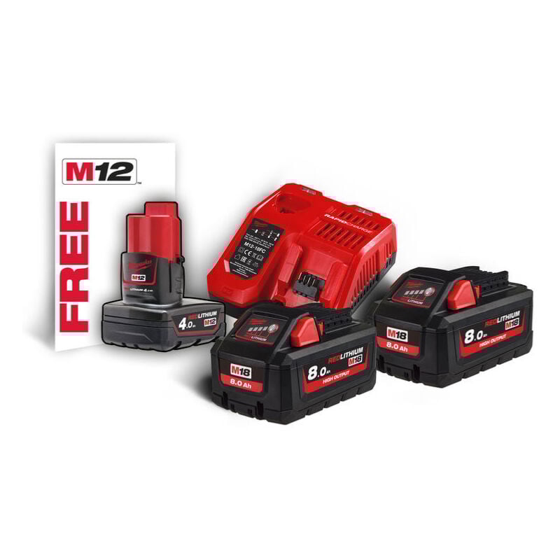 foto del prodotto kit nrg milwaukee m18 redlithium ion high output 8,0ah m18hnrg 802