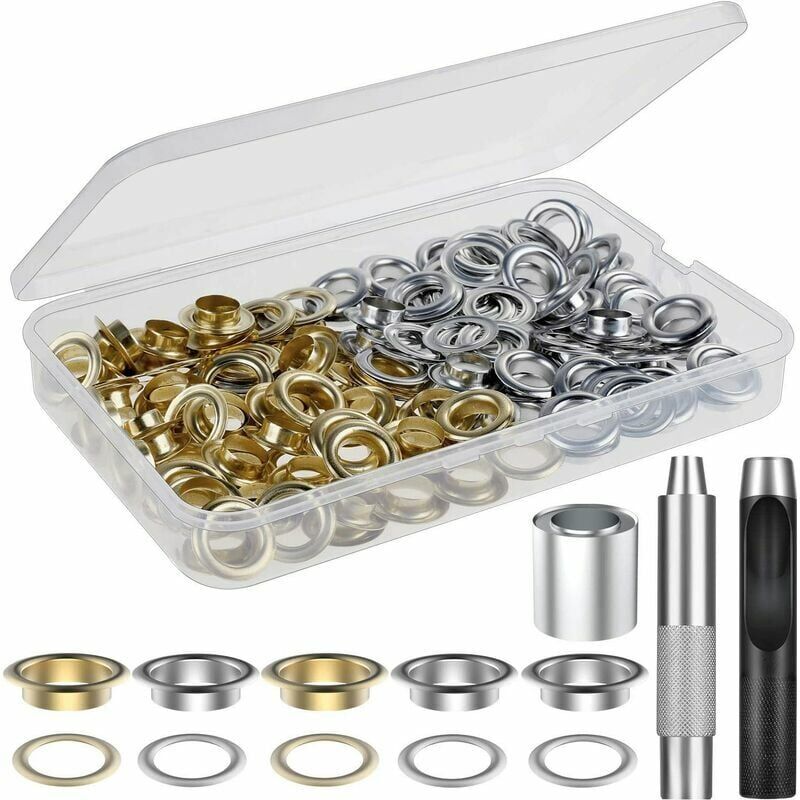 foto del prodotto kit occhielli 100 set kit occhielli occhielli per pelle, tela, tenda, tendalino 1 2 pollice 