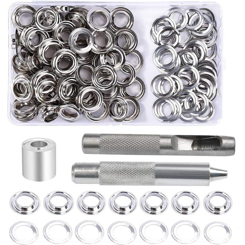 foto del prodotto kit occhielli occhielli, 100 set occhielli da 10 mm, kit di riparazione teloni, con 3 pezzi occhielli occhielli kit occhielli per teloni, tessuto,