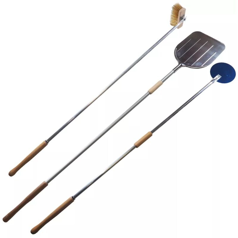 foto del prodotto kit pale set pala per pizza forno a legna 3 pezzi manico scorrevole pizze forni