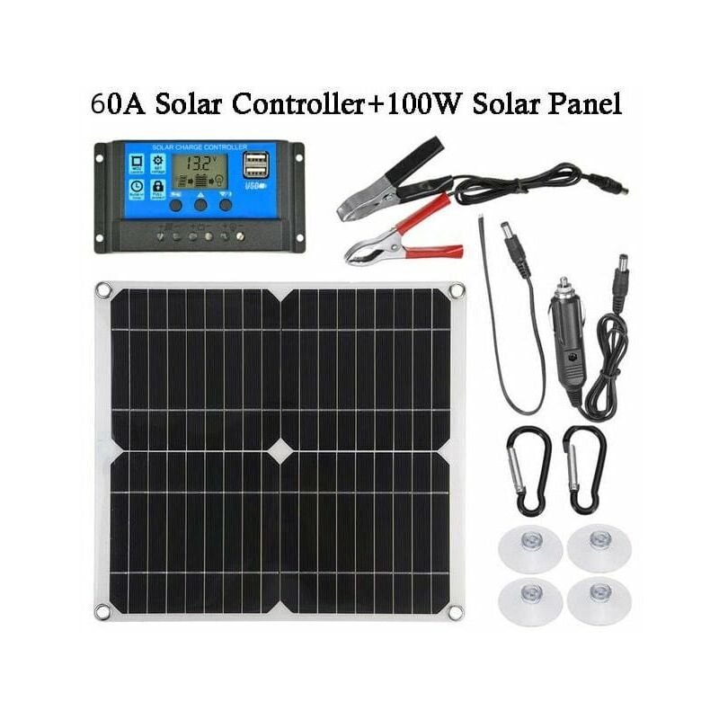 foto del prodotto kit pannello solare 100w 60a 12v regolatore di carica della batteria